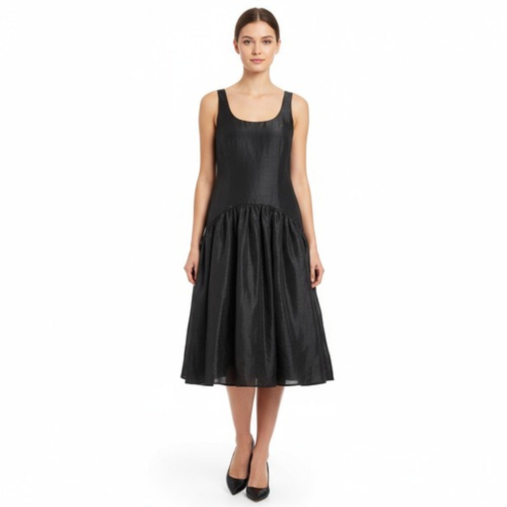 Hutch Dress Womens Size 6 Black Sleeveless Midi Drop Waist Shimmer Evening Cockt
